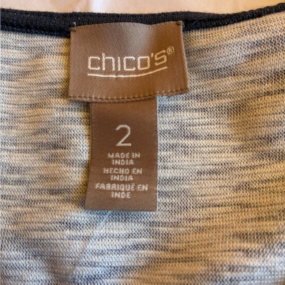 NWT CHICO’S Blue Floral Short Sleeve Beaded Dress Size Large (2) - Picture 5 of 9